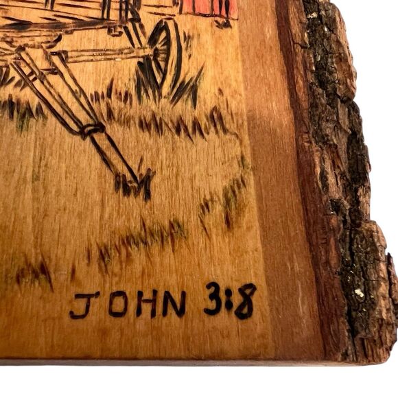 Signed Melissa Spiess Wood Burning Barn Scene Rustic Live Edge Wall Art Farm - Picture 7 of 13